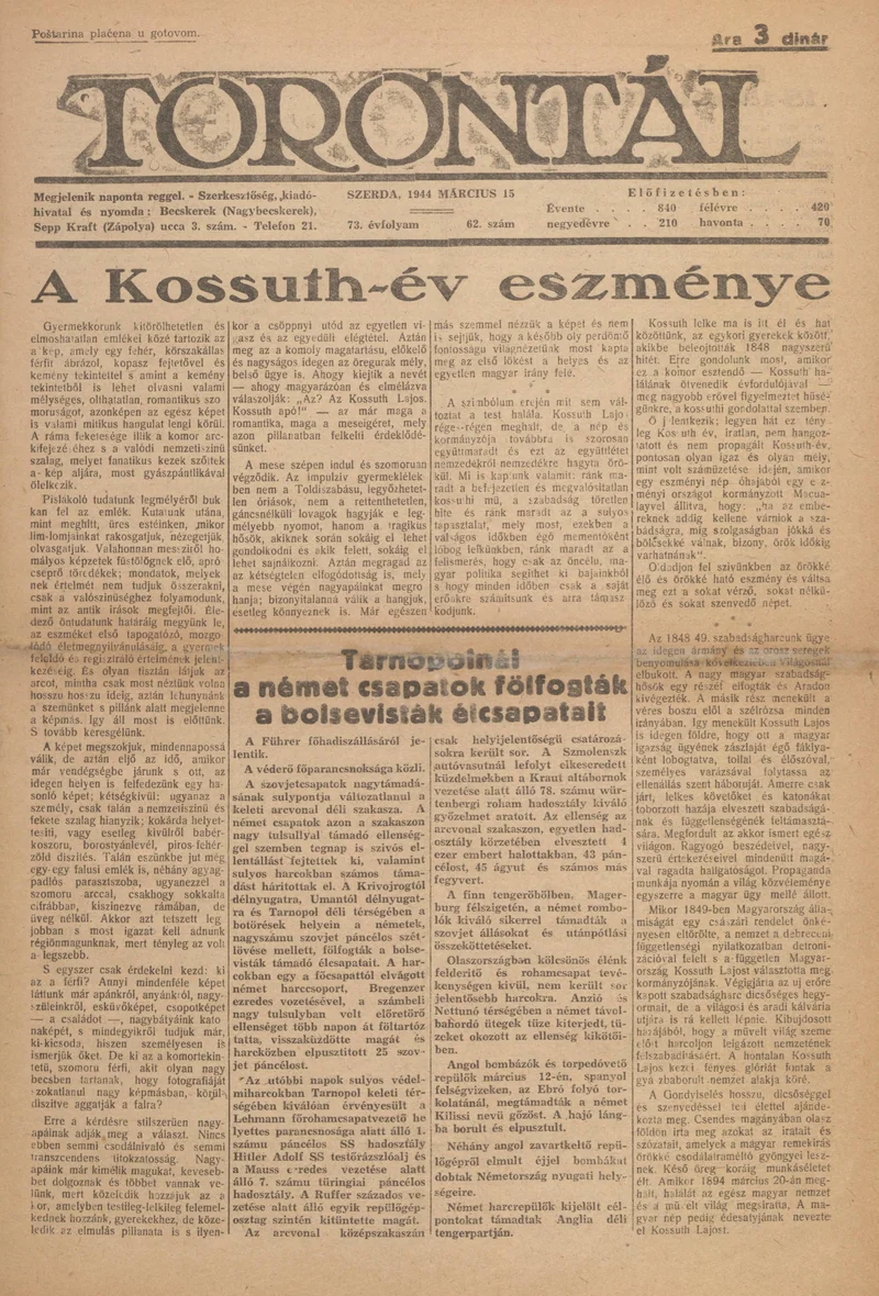 Torontál, 73. évf. 1944. március 15. 62. sz.