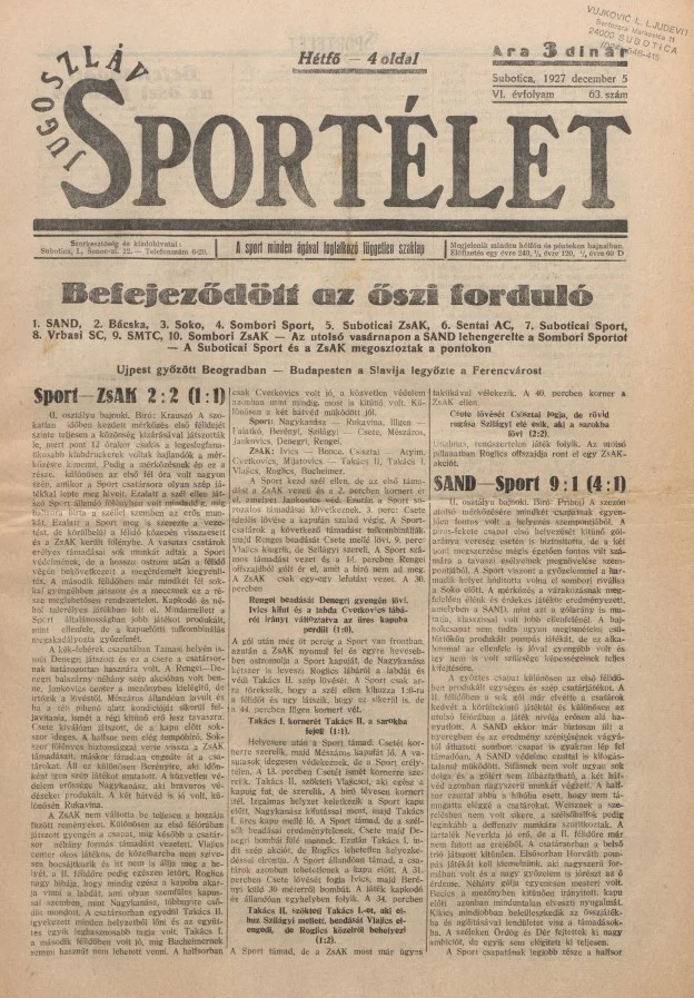 Jugoszláv sportélet, 6. évf. 1927. december 5. 63. sz.