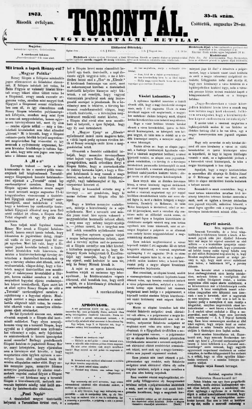 Torontál, 2. évf. 1873. augusztus 28. 35. sz.