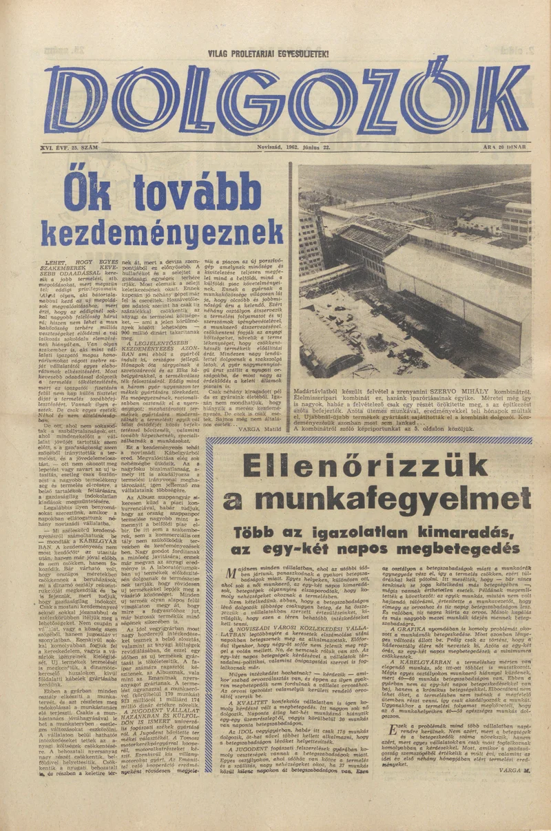 Dolgozók, 16. évf. 1962. június 22. 25. sz.