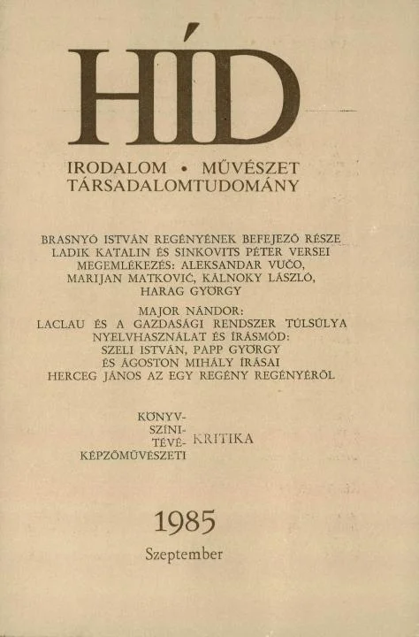 Híd, 49. évf. 1985. szeptember. 9. sz. 1093–1276. oldal