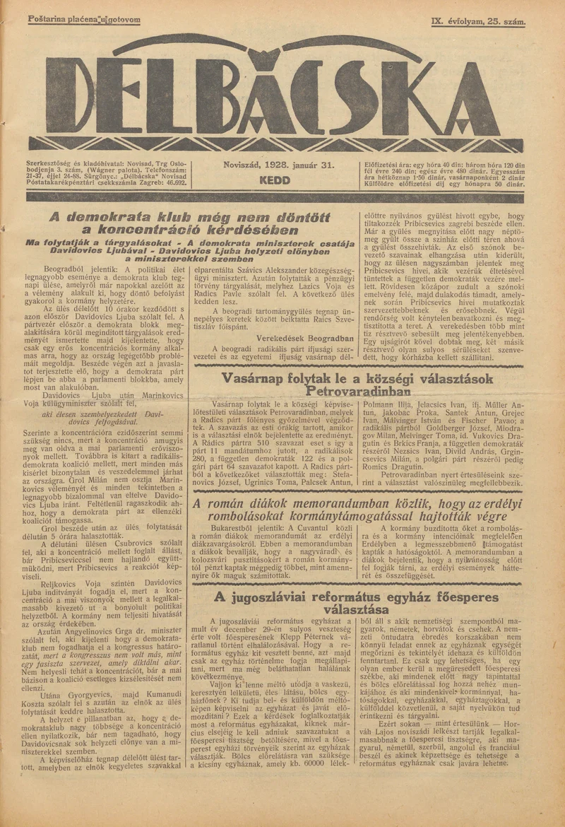 Délbácska, 7. évf. 1928. január 31. 25. sz.