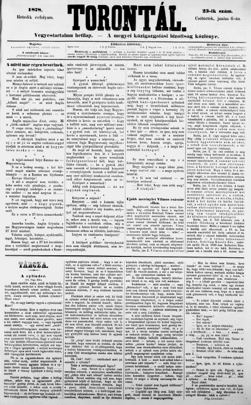 Torontál, 7. évf. 1878. június 6. 23. sz.