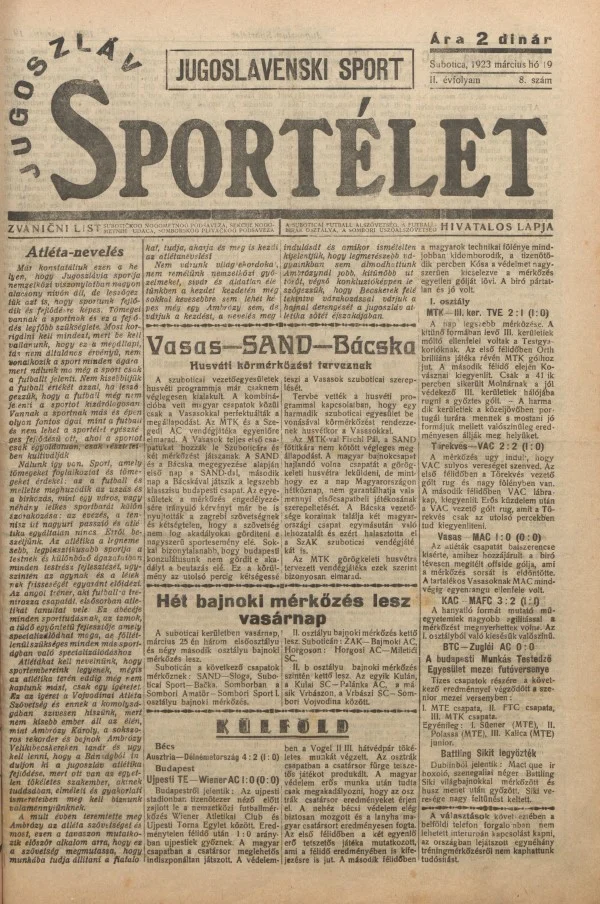 Jugoszláv sportélet, 2. évf. 1923. március 19. 8. sz.