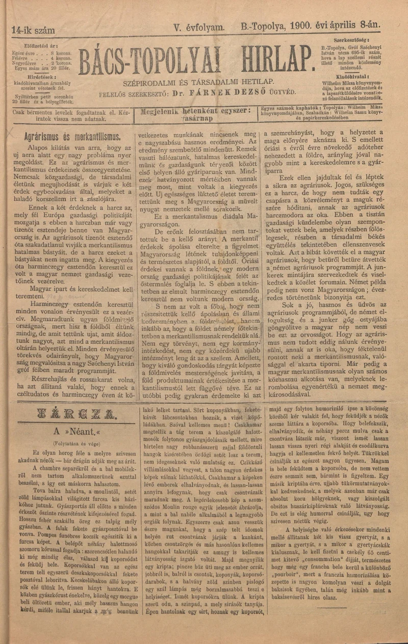 Bács-Topolyai Hirlap, 5. évf. 1900. április 8. 14. sz.