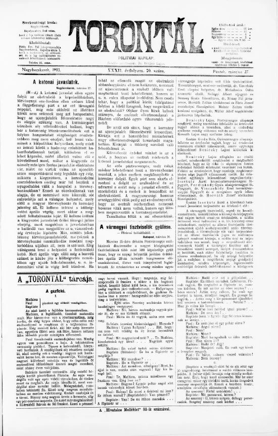 Torontál, 32. évf. 1903. március 27. 70. sz.