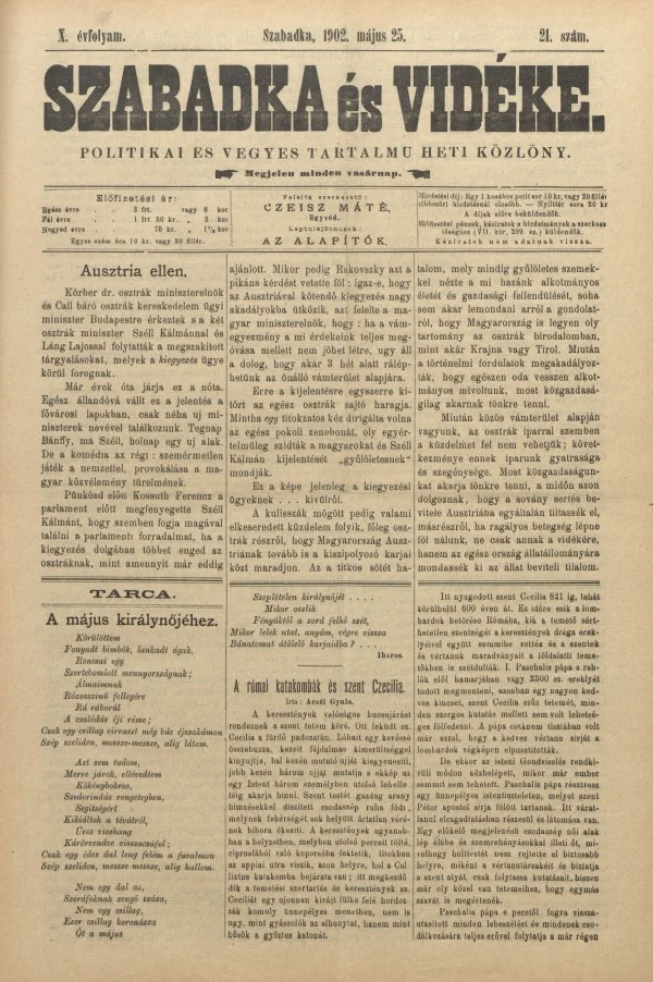 Szabadka és vidéke II, 10. évf. 1902. május 25. 21. sz.
