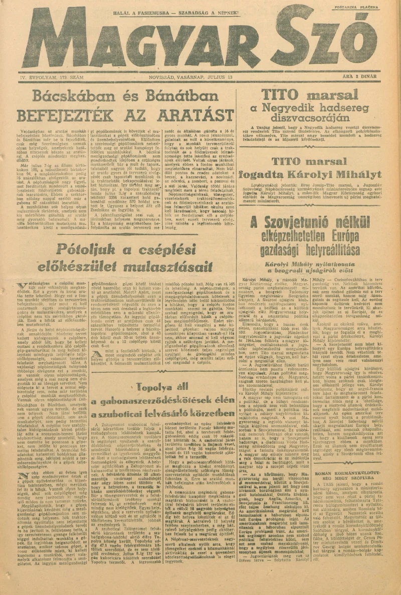 Magyar Szó, 4. évf. 1947. július 13. 173. sz. 1–8. oldal
