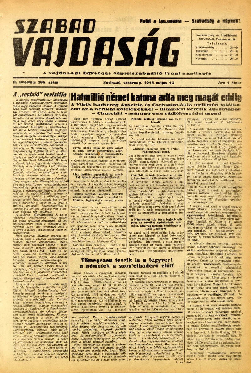 Szabad Vajdaság, 2. évf. 1945. május 13. 106. sz.