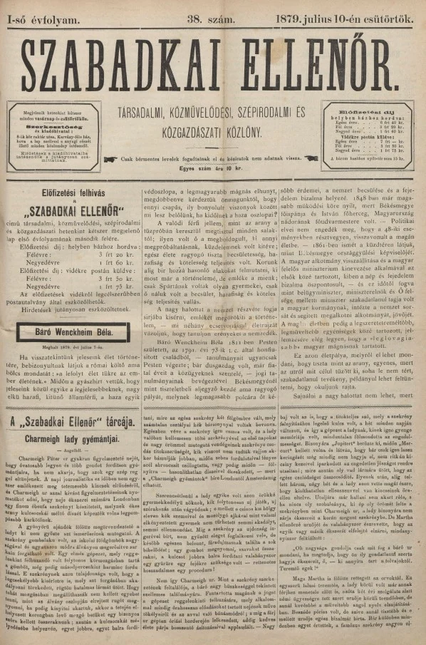 Szabadkai Ellenőr, 1. évf. 1879. július 10. 38. sz.