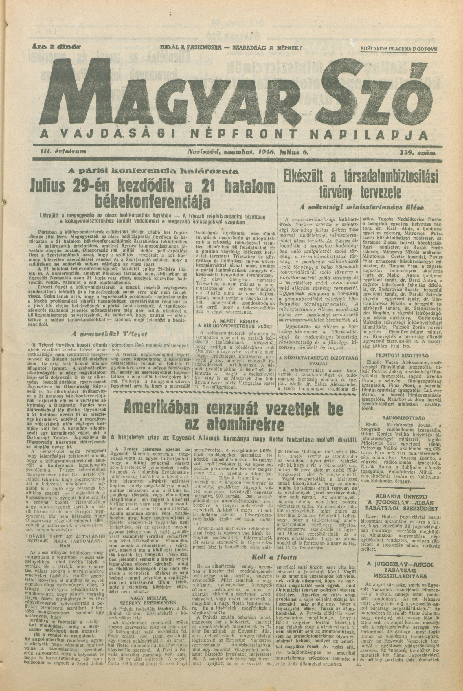 Magyar Szó, 3. évf. 1946. július 6. 159. sz. 1–8. oldal