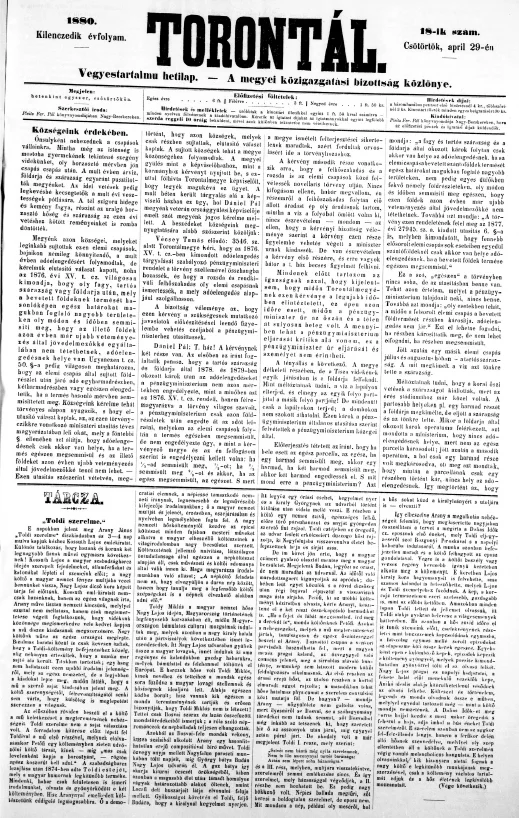 Torontál, 9. évf. 1880. április 29. 18. sz.