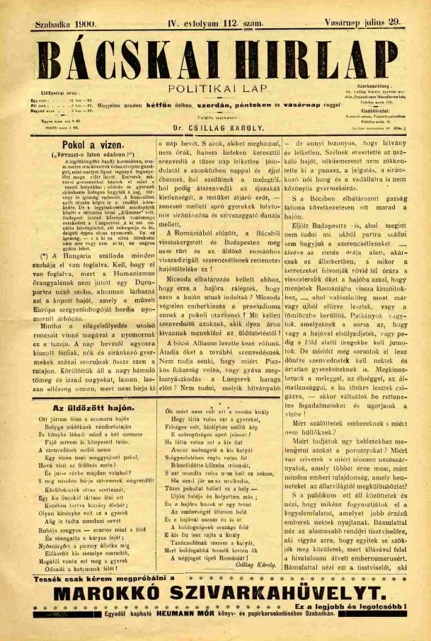 Bácskai Hirlap, 4. évf. 1900. július 29. 112. sz.