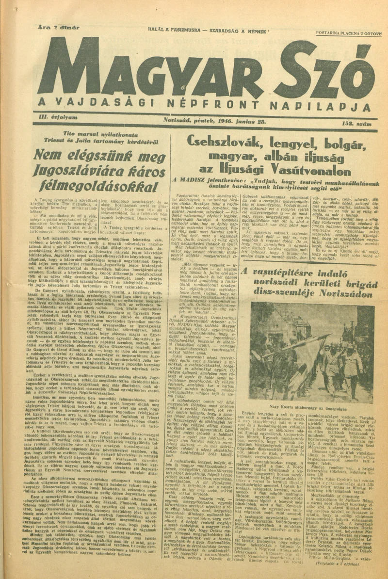 Magyar Szó, 3. évf. 1946. június 28. 152. sz. 1–8. oldal