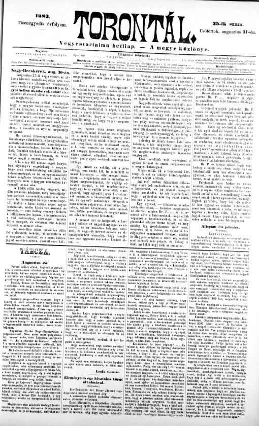 Torontál, 11. évf. 1882. augusztus 31. 35. sz.