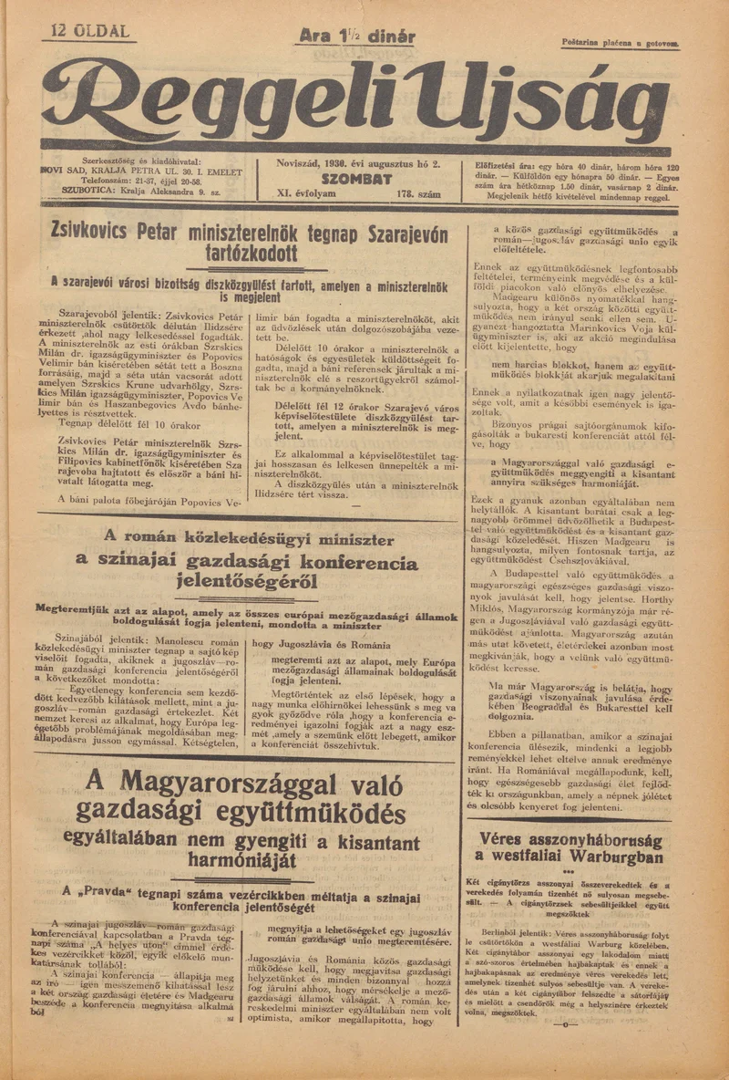 Reggeli Újság, 11. évf. 1930. augusztus 2. 178. sz.
