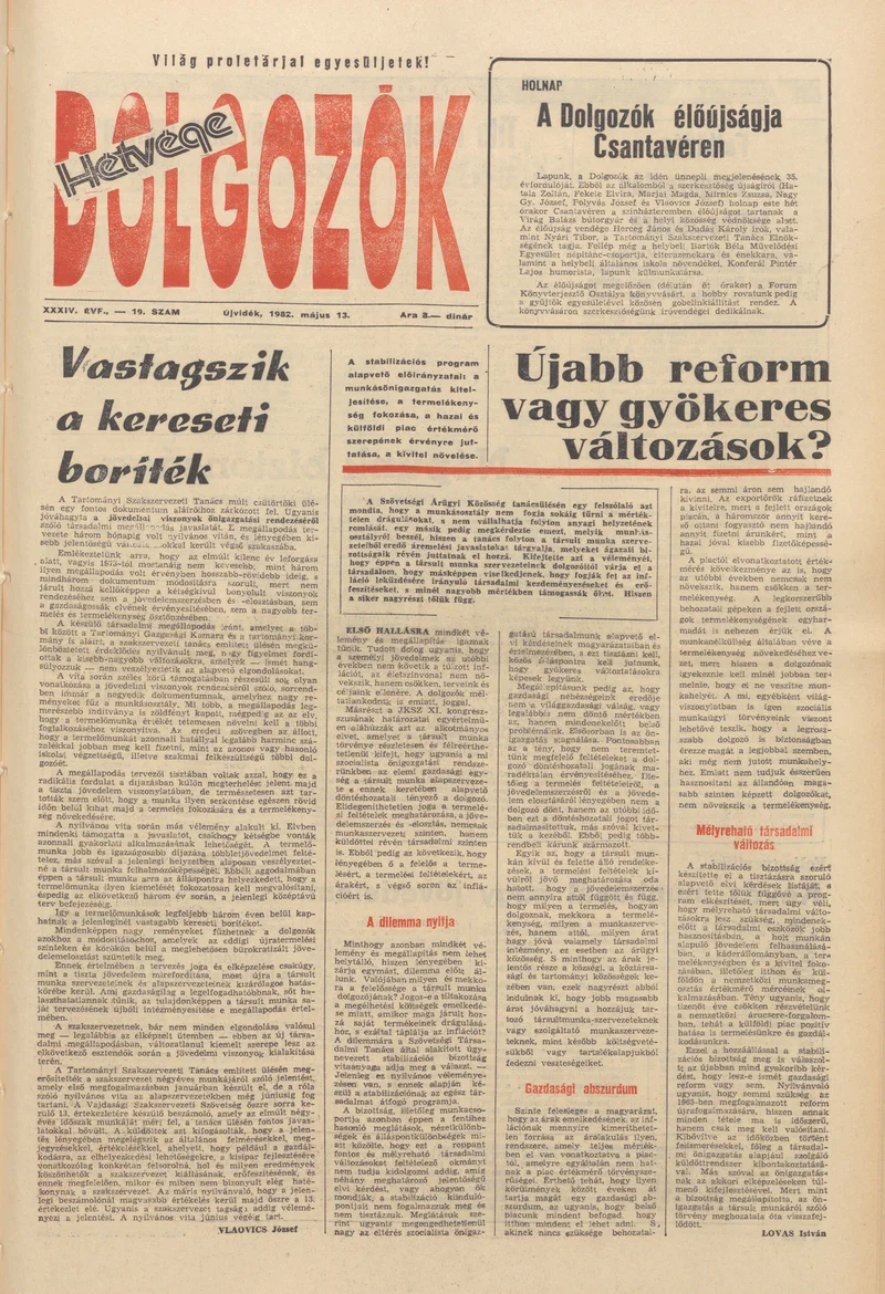 Dolgozók, 36. évf. 1982. május 13. 19. sz.