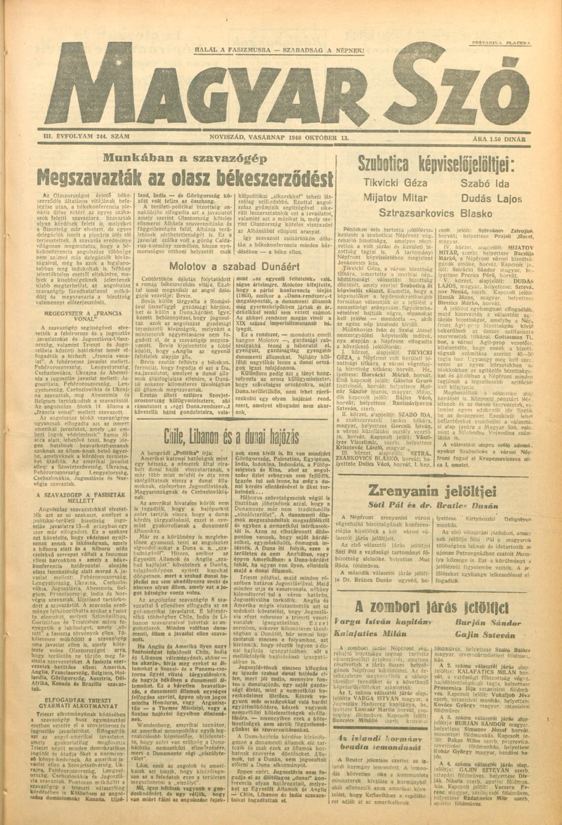 Magyar Szó, 3. évf. 1946. október 13. 244. sz. 1–4. oldal