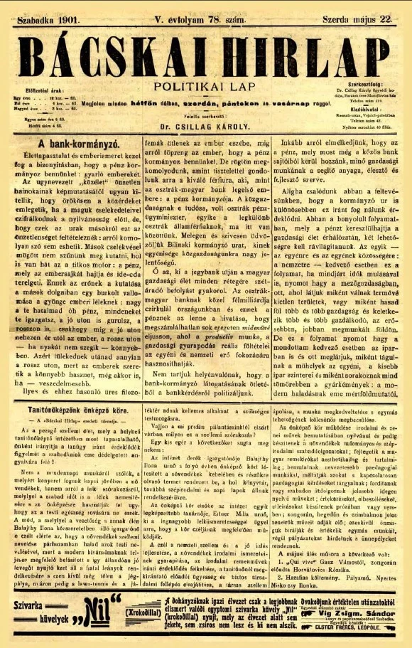 Bácskai Hirlap, 5. évf. 1901. május 22. 78. sz.