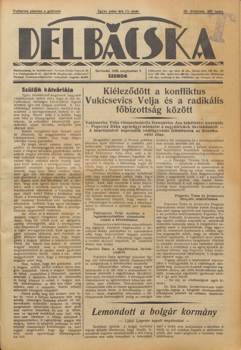 Délbácska, 9. évf. 1928. szeptember 5. 207. sz.