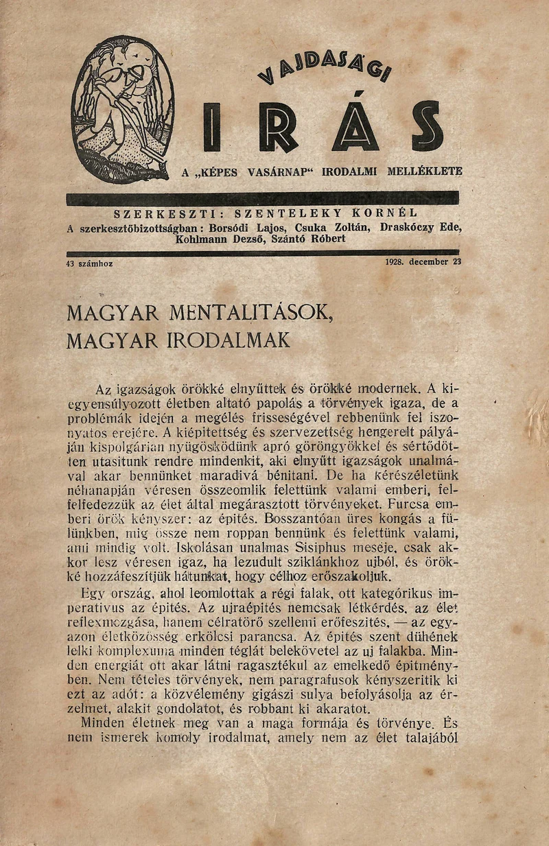 Vajdasági Írás, 1. évf. 1928. december 23. 43. sz. 417–462. oldal