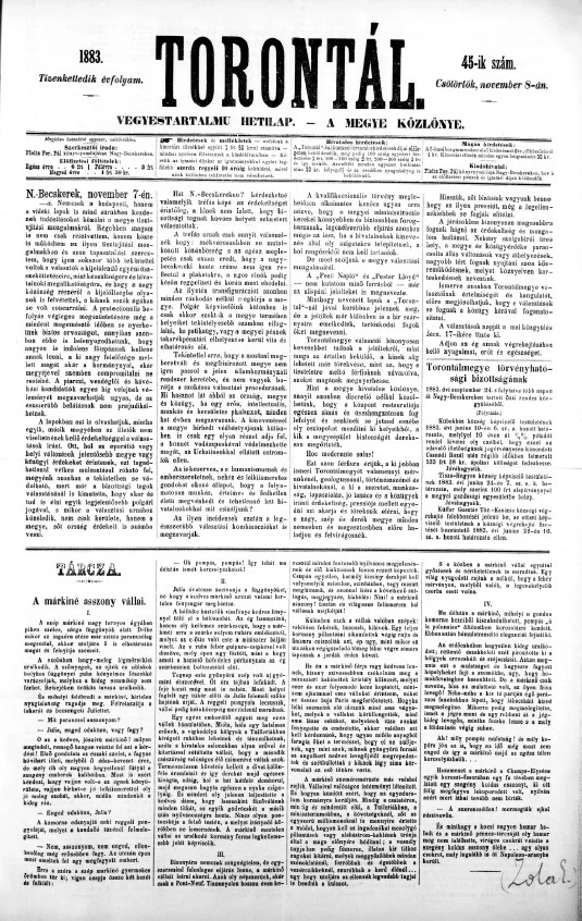 Torontál, 12. évf. 1883. november 8. 45. sz.