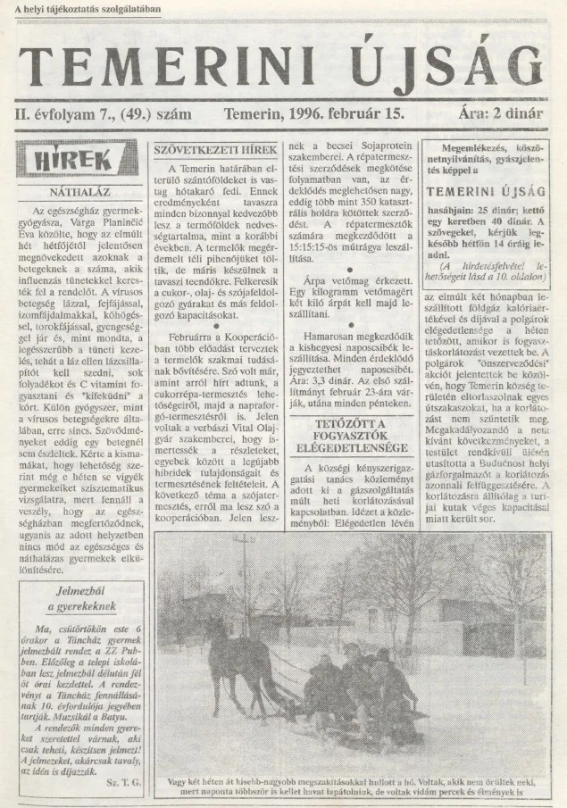 Temerini Újság, 2. évf. 1996. február 15. 7. sz.