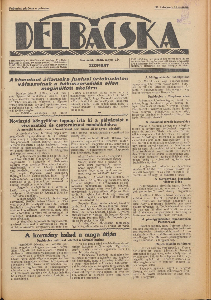 Délbácska, 9. évf. 1928. május 19. 116. sz.