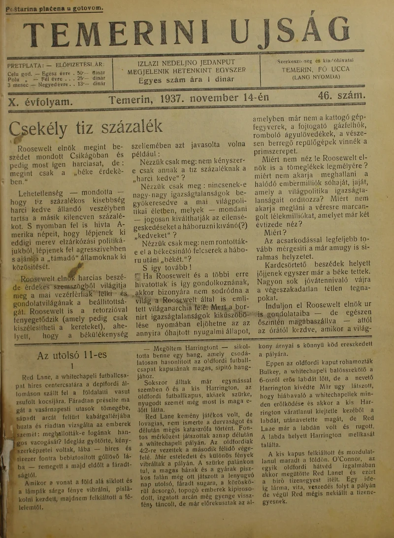 Temerini Újság 1928-1944, 10. évf. 1937. november 14. 46. sz.