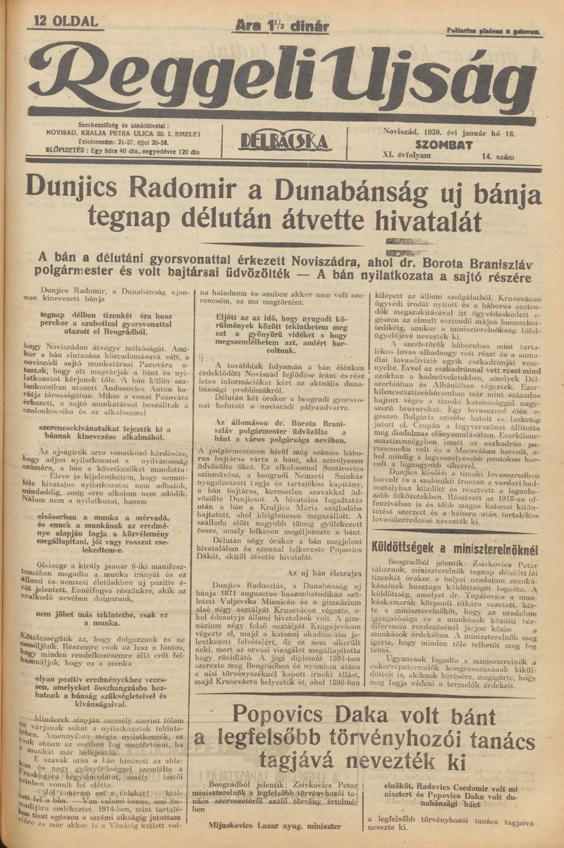 Reggeli Újság, 11. évf. 1930. január 18. 14. sz.
