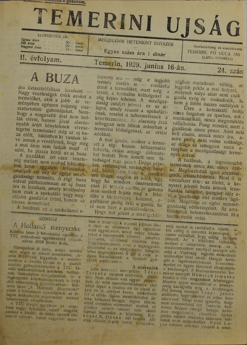 Temerini Újság 1928-1944, 2. évf. 1929. június 16. 24. sz.