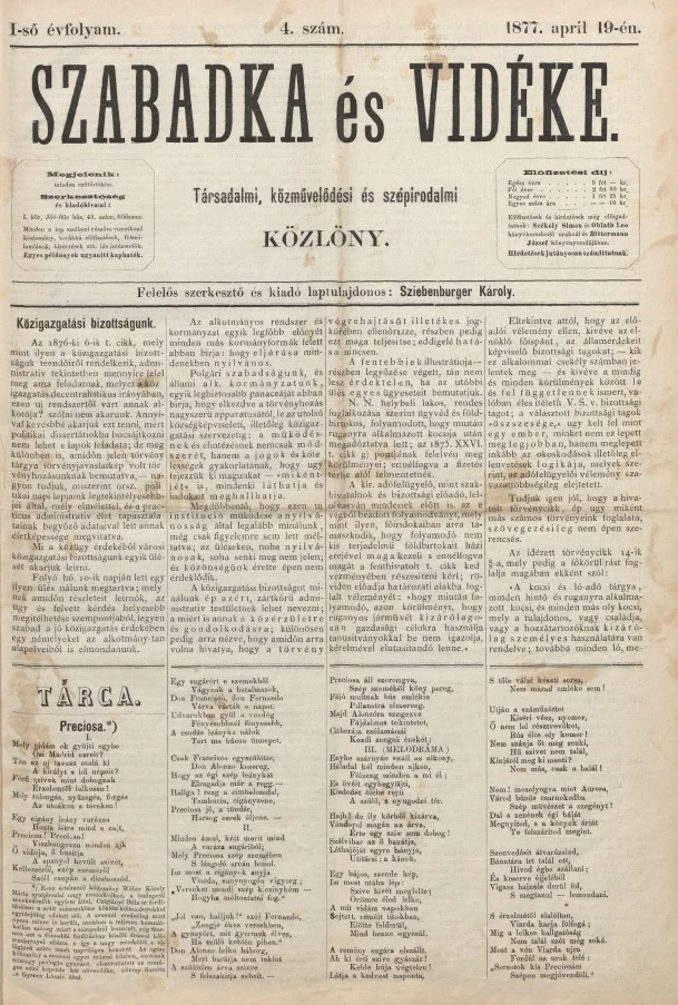 Szabadka és vidéke, 1. évf. 1877. április 19. 4. sz.