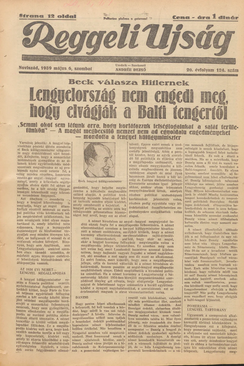 Reggeli Újság, 20. évf. 1939. május 6. 124. sz.