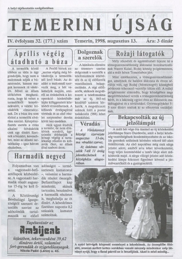 Temerini Újság, 4. évf. 1998. augusztus 13. 32. sz.