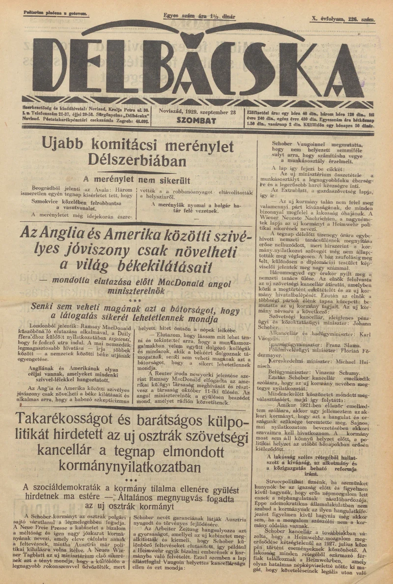 Délbácska, 10. évf. 1929. szeptember 28. 226. sz.