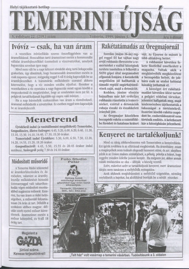 Temerini Újság, 5. évf. 1999. június 3. 22. sz.