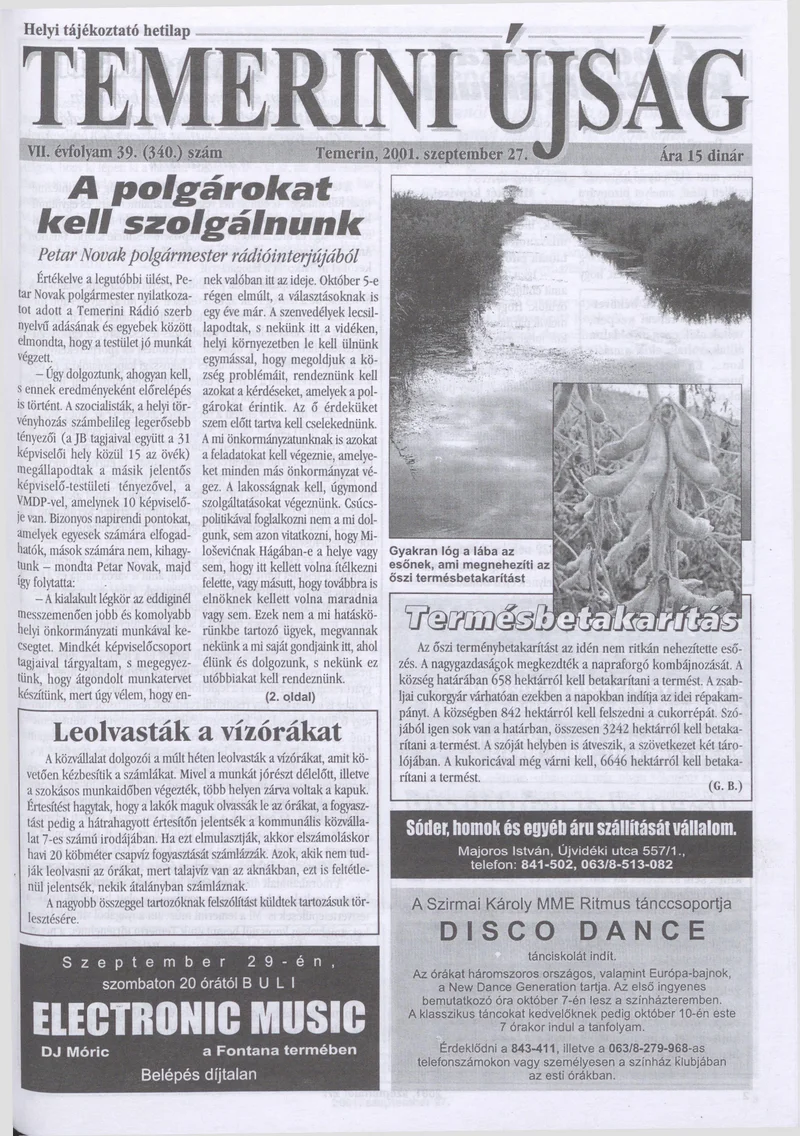 Temerini Újság, 7. évf. 2001. szeptember 27. 39. sz.
