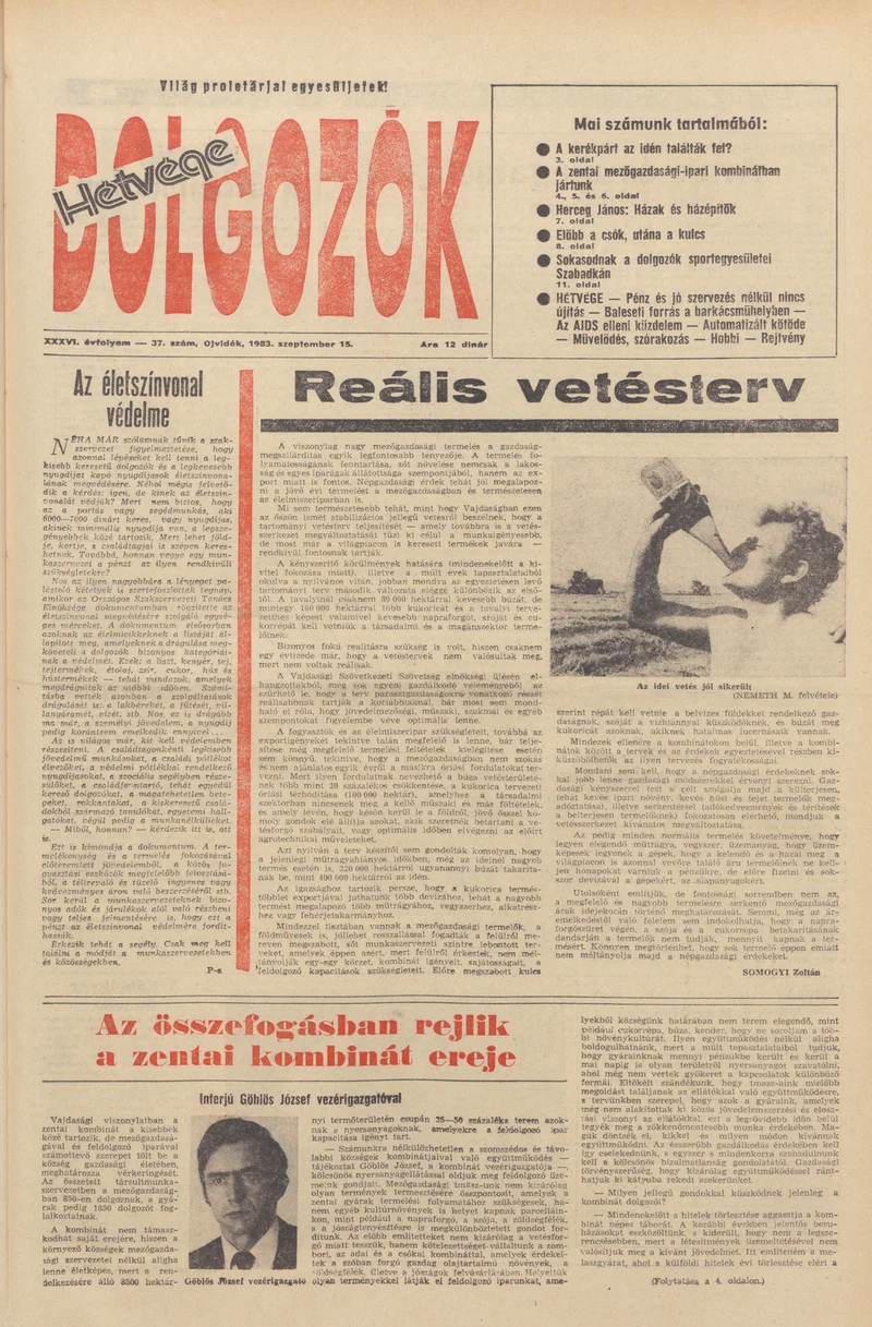 Dolgozók, 37. évf. 1983. szeptember 15. 37. sz.