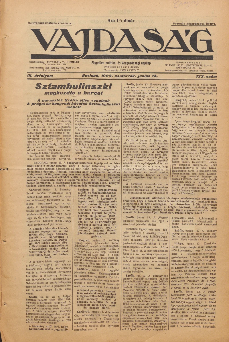 Vajdaság, 3. évf. 1923. június 14. 133. sz.
