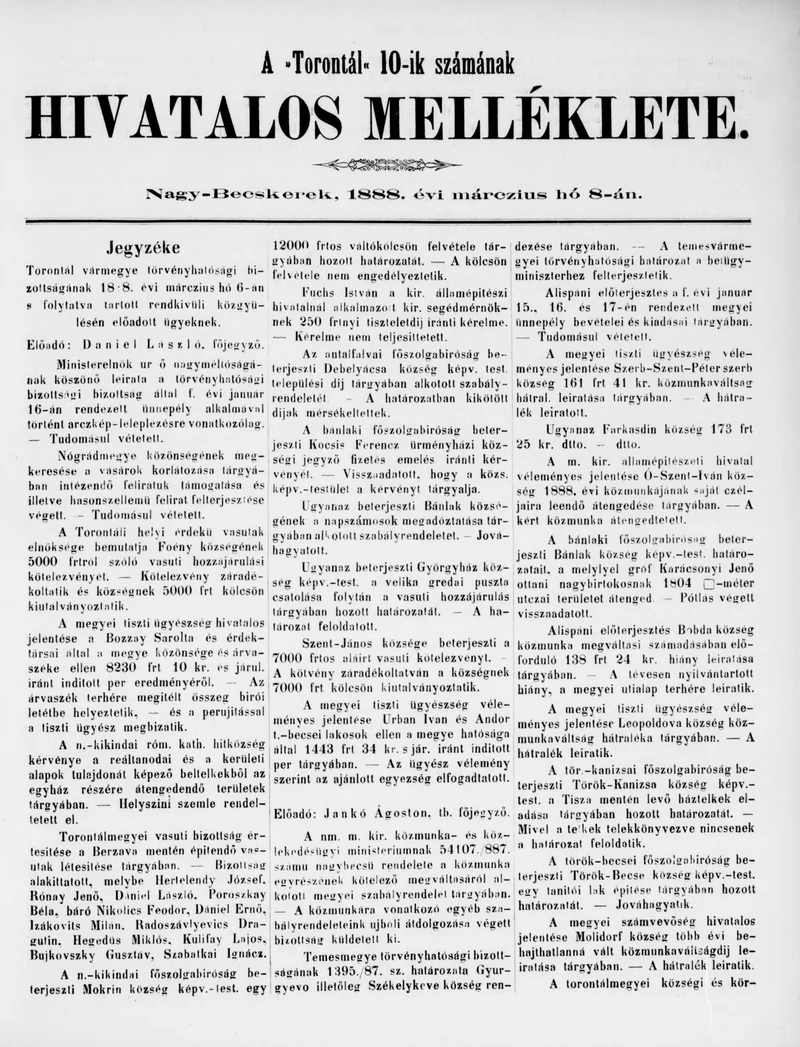 A Totontál  hivatalos melléklete, 1. évf. 1888. március 8. 10. sz.