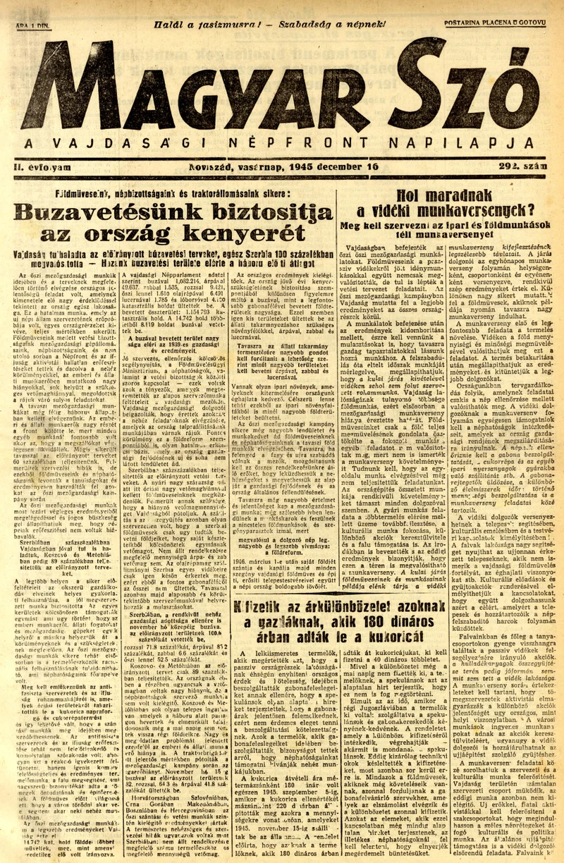 Magyar Szó, 2. évf. 1945. december 16. 292. sz. 1–8. oldal