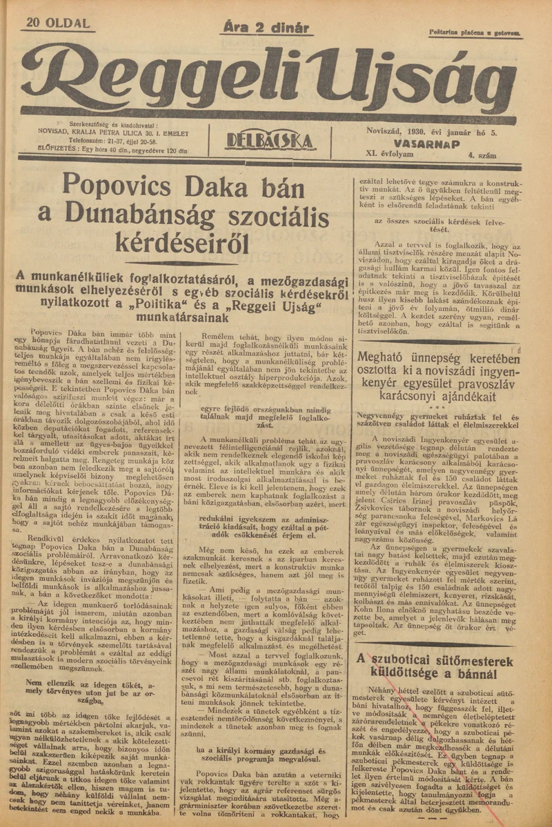 Reggeli Újság, 11. évf. 1930. január 5. 4. sz.