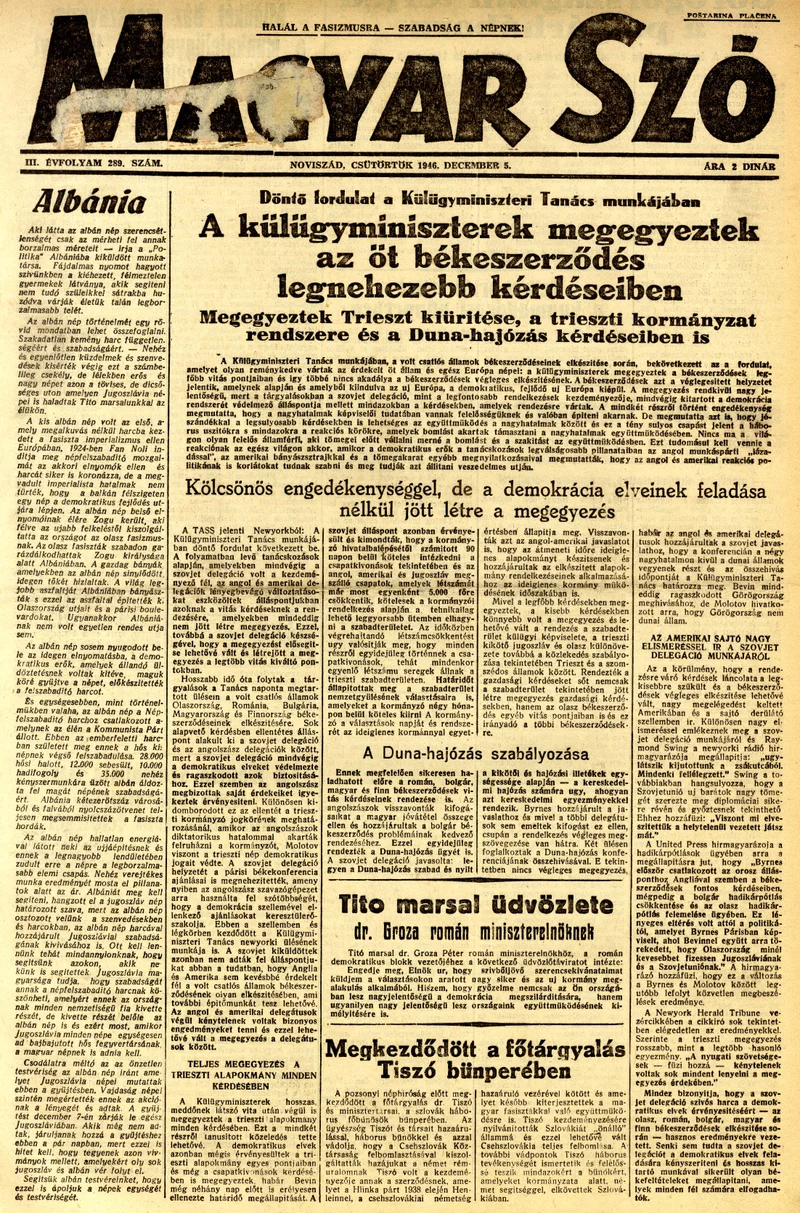 Magyar Szó, 3. évf. 1946. december 5. 289. sz. 1–6. oldal