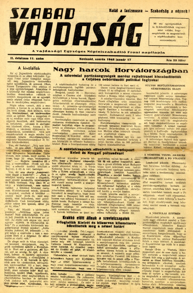 Szabad Vajdaság, 2. évf. 1945. január 17. 11. sz.