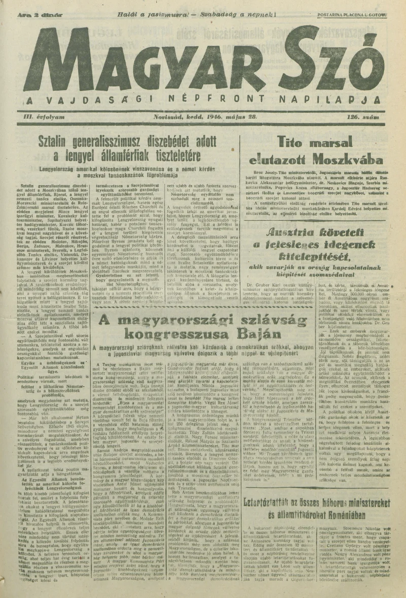 Magyar Szó, 3. évf. 1946. május 28. 126. sz. 1–8. oldal