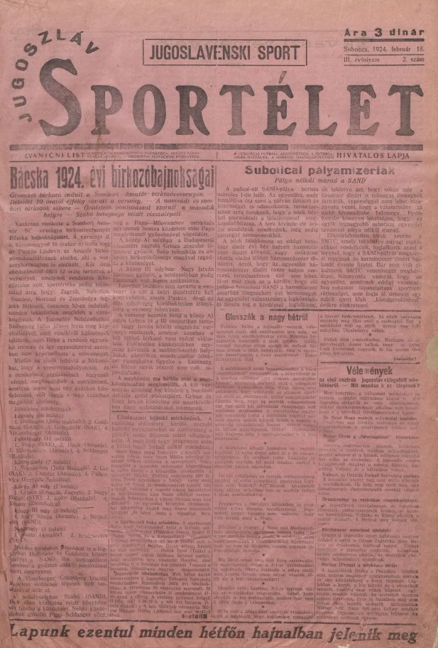 Jugoszláv sportélet, 3. évf. 1924. február 18. 2. sz.