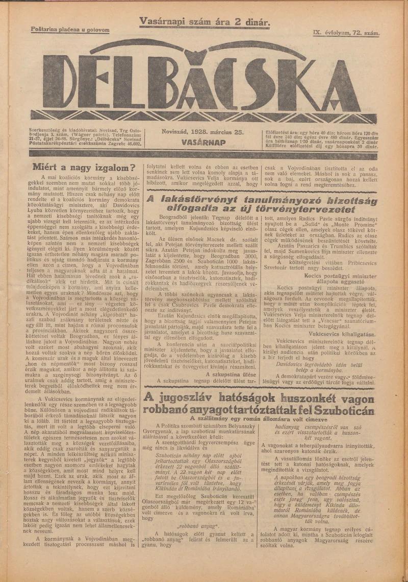 Délbácska, 9. évf. 1928. március 25. 72. sz.
