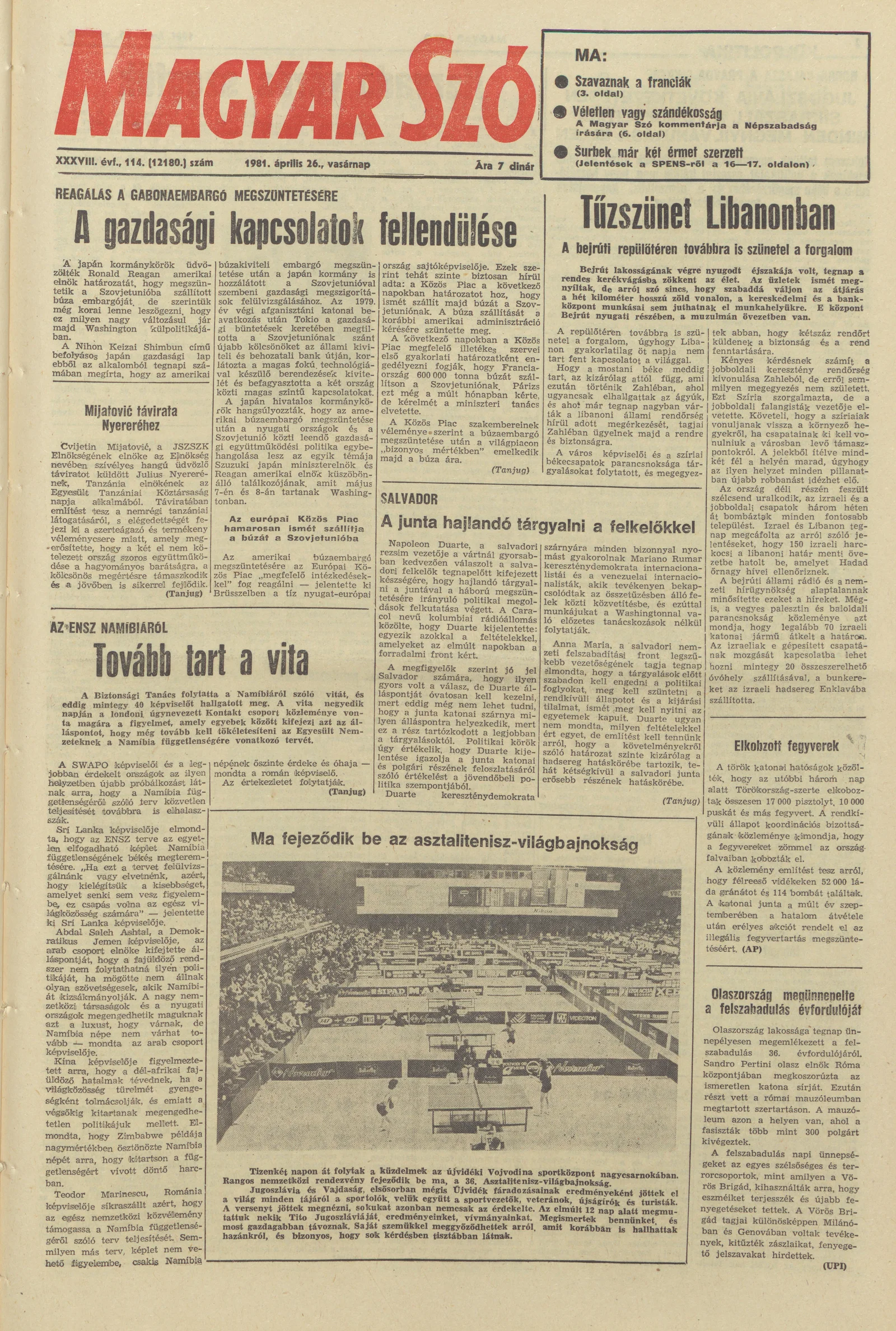 Magyar Szó, 38. évf. 1981. április 26. 114. sz.