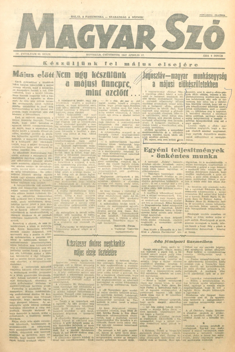 Magyar Szó, 4. évf. 1947. április 17. 99. sz. 1–8. oldal