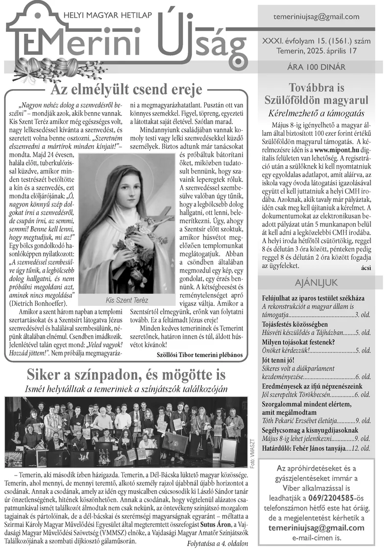 Temerini Újság, 31. évf. 2025. április 17. 15. sz.